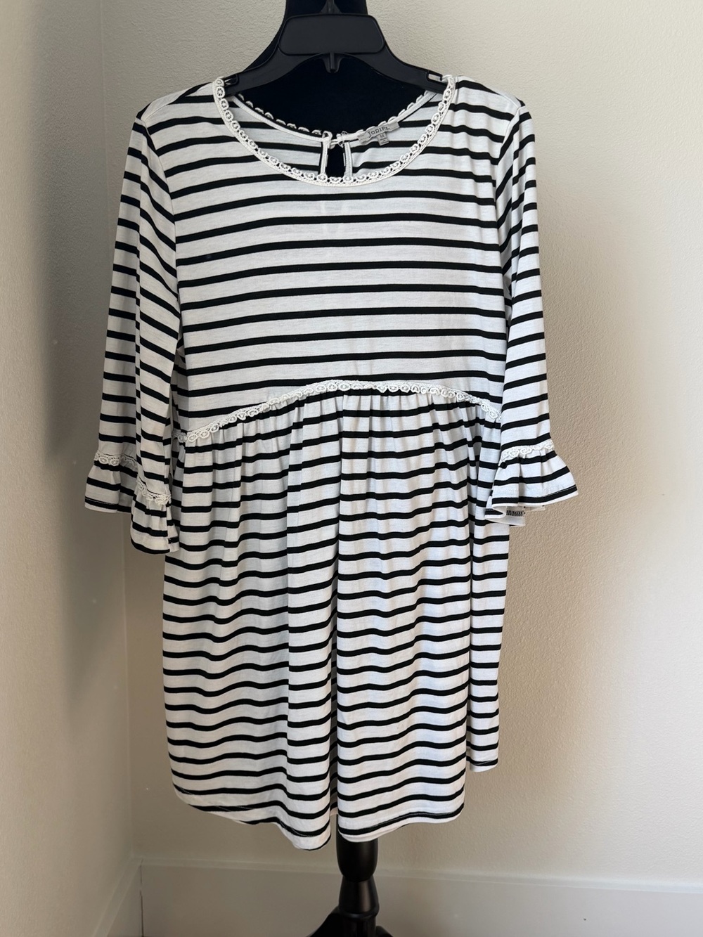 JODIFL Black & White Striped Womens Peplum Tunic Dress M